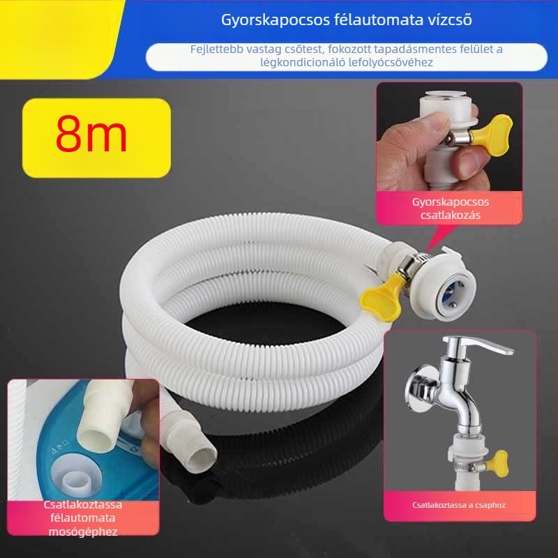 Mosógép vízbetöltő tömlő — gyorscsatlakozású snap-on, félautomata, univerzális, műanyag