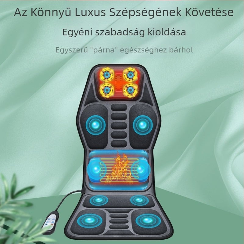 Autó- és otthoni nyaki és háti masszírozó – kneading masszázs, melegítés és rezgés, 6+ masszázsfő, 3. fokozat, vezetékes kézi vezérlés