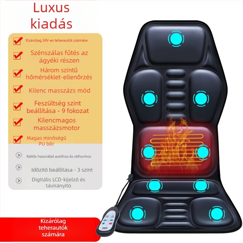 Autó- és otthoni nyaki és háti masszírozó – kneading masszázs, melegítés és rezgés, 6+ masszázsfő, 3. fokozat, vezetékes kézi vezérlés