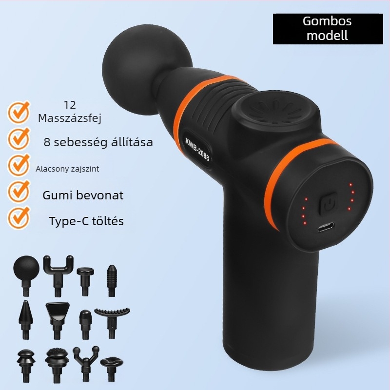 12-fejes fascia masszírozó LCD-vel, 32 fokozat, beépített 800-1000 mAh akkumulátor, kefés motor, alacsony zaj