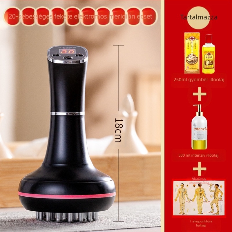 Elektromos meridián ecset és hasmasszírozó 20 sebességgel, fényterápiával és forró kompresszióval – otthoni használatra (20 sebesség; fényterápia; forró kompresszió)