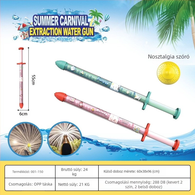 Vízipisztoly játék vízcsatákhoz, magasnyomású, kihúzható dizájn, műanyagból, 3C tanúsítvány: 2022182202029400, 7–14 éveseknek