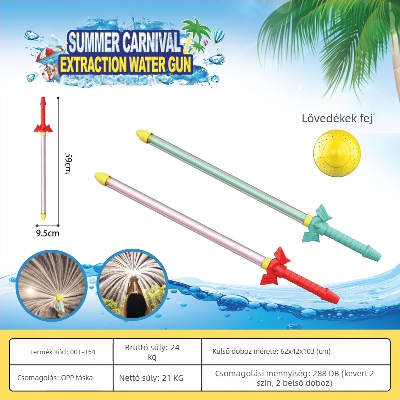 Vízipisztoly játék vízcsatákhoz, magasnyomású, kihúzható dizájn, műanyagból, 3C tanúsítvány: 2022182202029400, 7–14 éveseknek