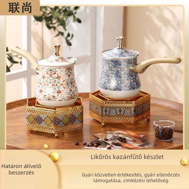 Török kávéfőző edény melegítő készlet, rozsdamentes acélból, fényűző retro stílus, kávéhoz, testre szabható