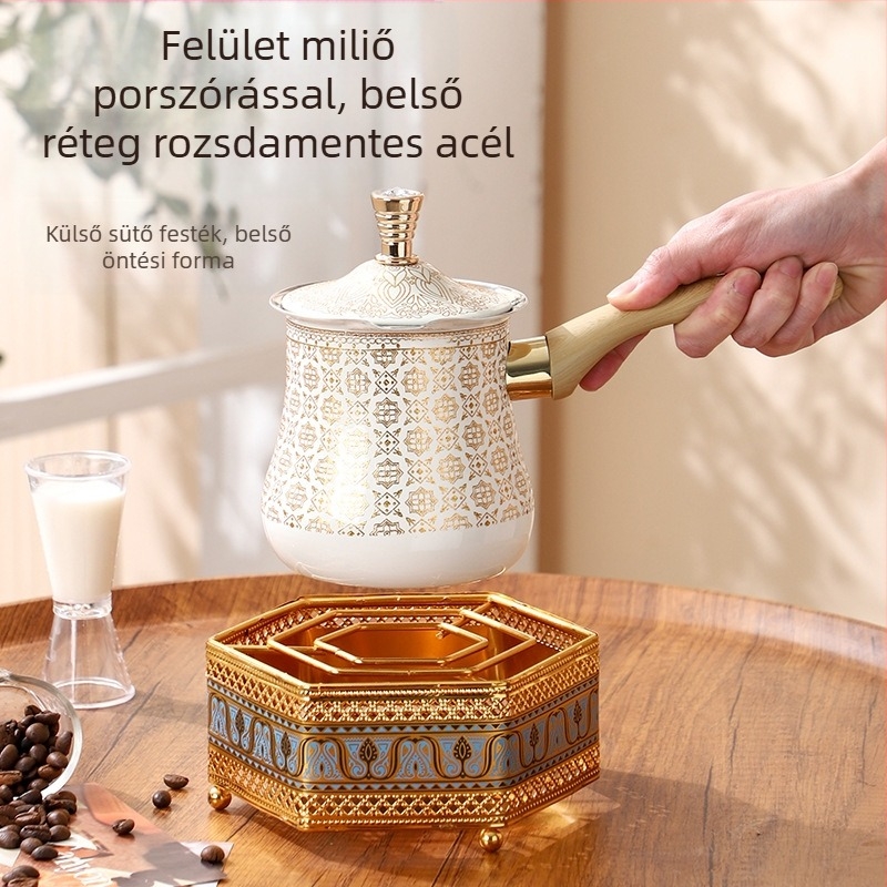 Török kávéfőző edény melegítő készlet, rozsdamentes acélból, fényűző retro stílus, kávéhoz, testre szabható