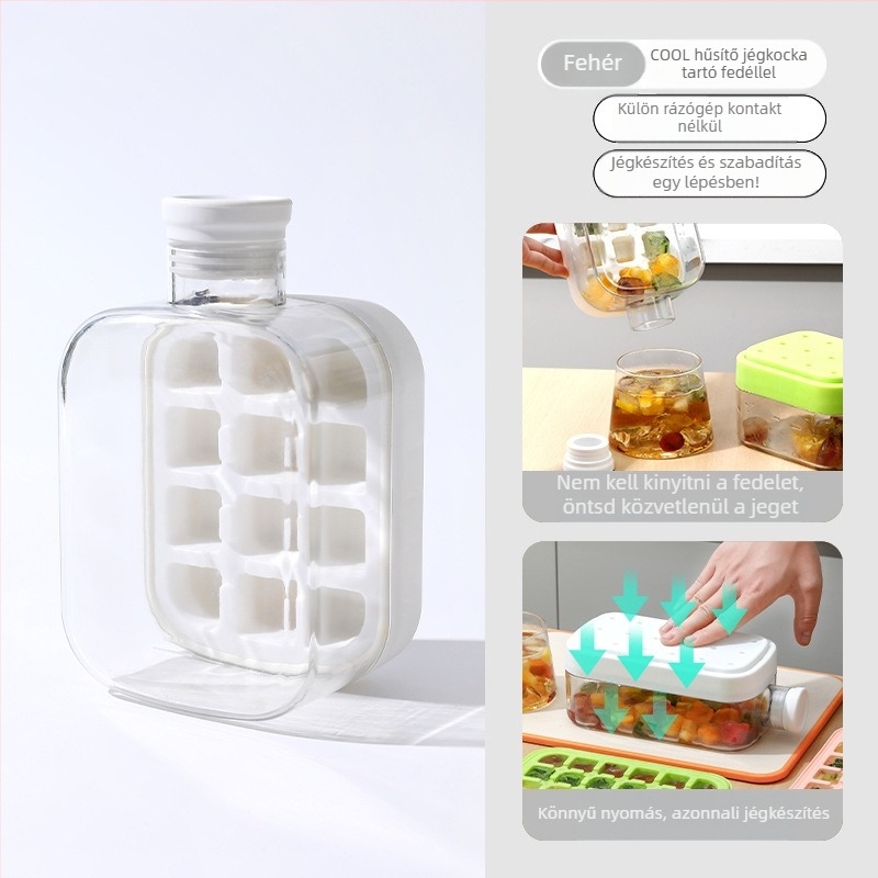 Jégkocka forma fedéllel, élelmiszer-minőségű PP műanyagból, könnyen kiemelhető, testreszabható, otthoni használatra
