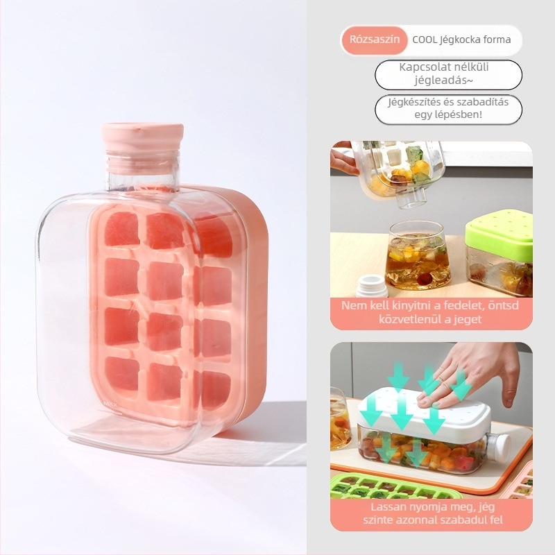 Jégkocka forma fedéllel, élelmiszer-minőségű PP műanyagból, könnyen kiemelhető, testreszabható, otthoni használatra