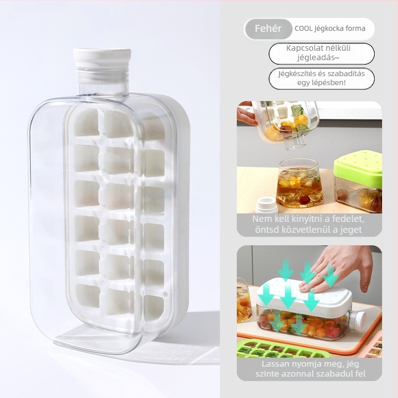 Jégkocka forma fedéllel, élelmiszer-minőségű PP műanyagból, könnyen kiemelhető, testreszabható, otthoni használatra