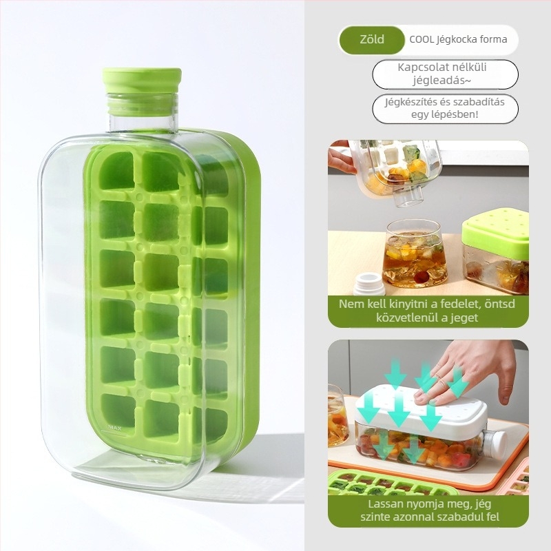 Jégkocka forma fedéllel, élelmiszer-minőségű PP műanyagból, könnyen kiemelhető, testreszabható, otthoni használatra