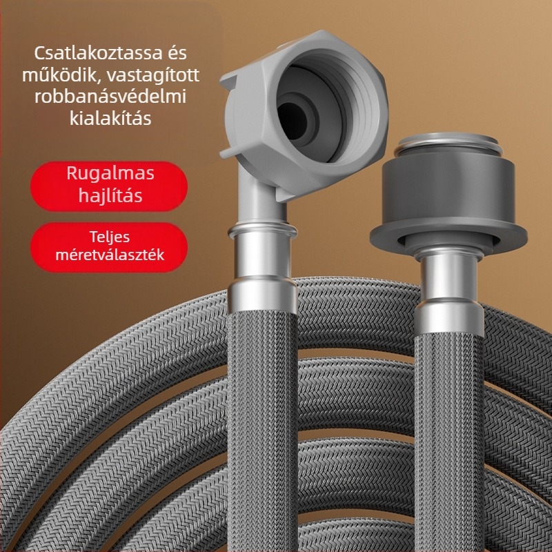 Mosógép vízbevezető cső hosszabbító univerzális csatlakozóval - PET anyag, közvetlen szerelés, modell 8866998, Honglida