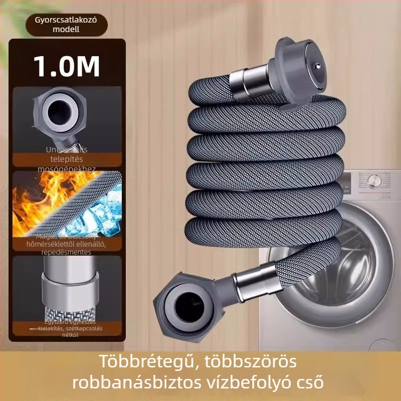 Mosógép vízbevezető cső hosszabbító univerzális csatlakozóval - PET anyag, közvetlen szerelés, modell 8866998, Honglida