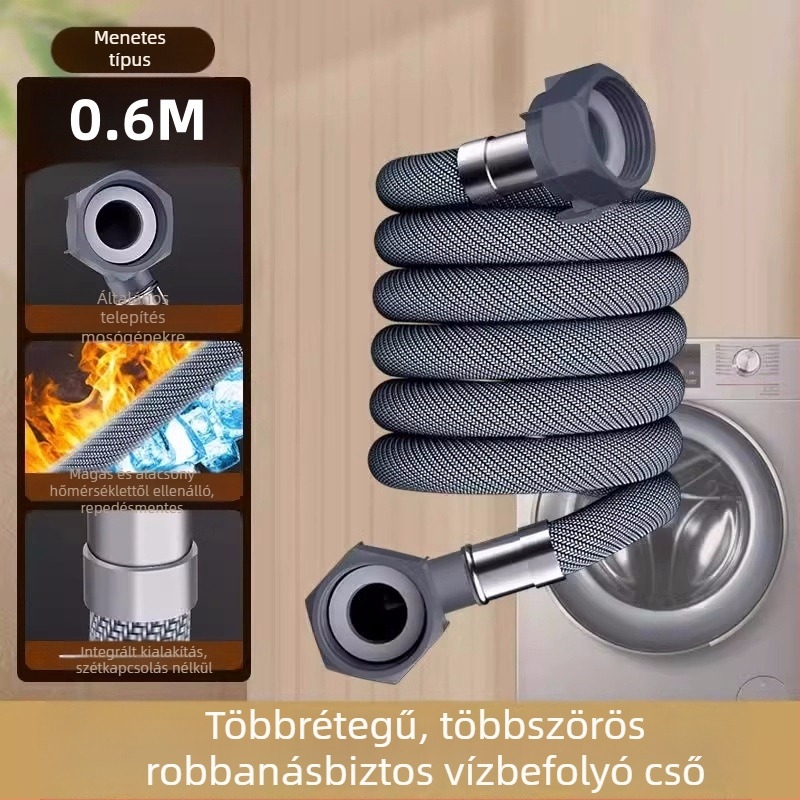 Mosógép vízbevezető cső hosszabbító univerzális csatlakozóval - PET anyag, közvetlen szerelés, modell 8866998, Honglida