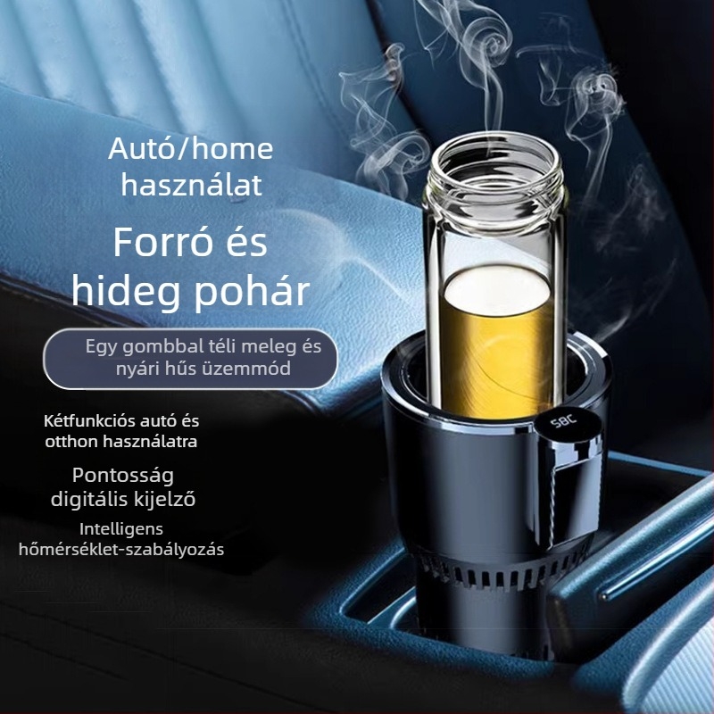 Kétfunkciós autós italos pohár – forró és hideg italokhoz, 36W, modell R-8022, ABS–alumínium ötvözet, Cool Car Star