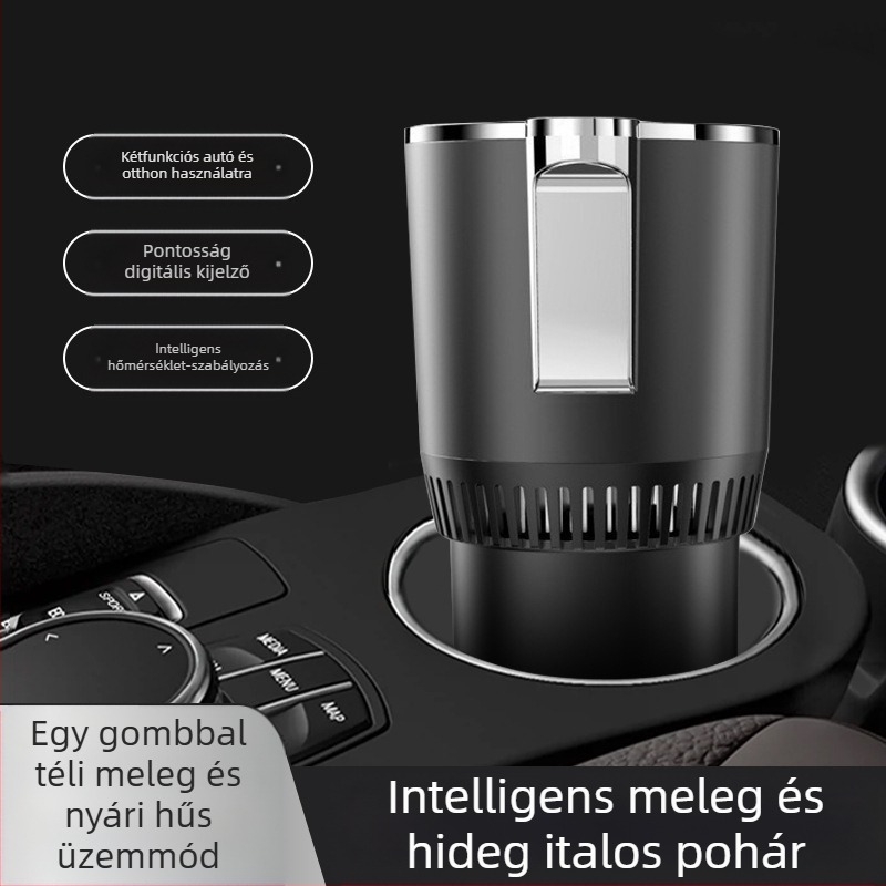 Kétfunkciós autós italos pohár – forró és hideg italokhoz, 36W, modell R-8022, ABS–alumínium ötvözet, Cool Car Star
