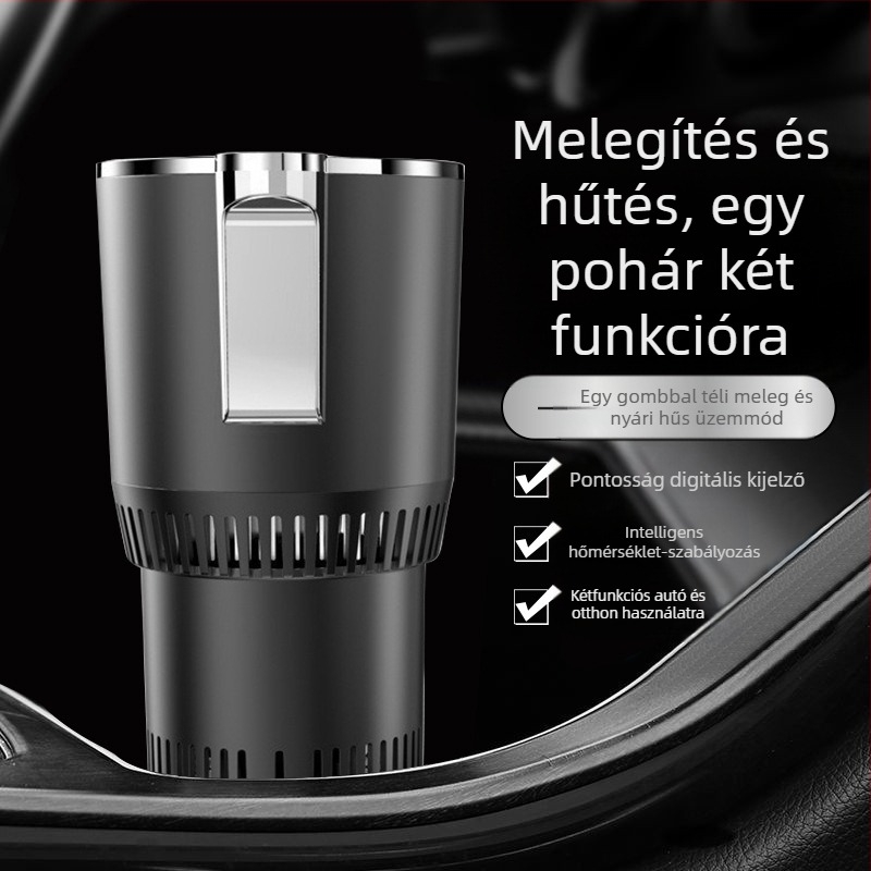 Kétfunkciós autós italos pohár – forró és hideg italokhoz, 36W, modell R-8022, ABS–alumínium ötvözet, Cool Car Star