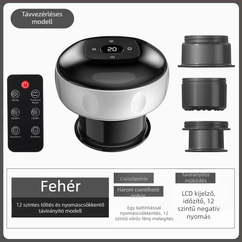 Elektromos intelligens vákuum masszírozó készülék fűtési funkcióval, USB tápegység, ABS test, 4 sebességfokozat, 1200 mA akkumulátor, CE tanúsítvány