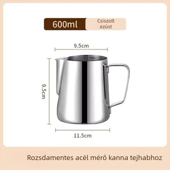 Latte art pohár mérőskálával és keskeny kifolyóval