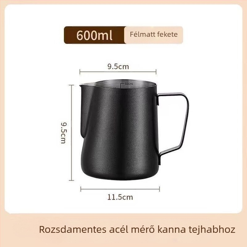 Latte art pohár mérőskálával és keskeny kifolyóval