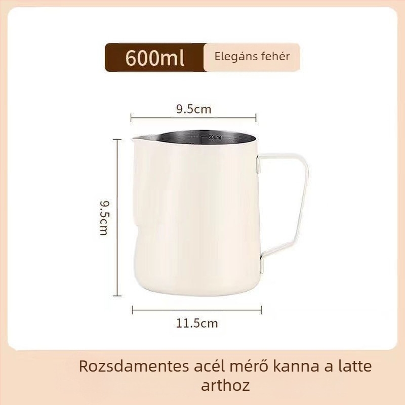 Latte art pohár mérőskálával és keskeny kifolyóval