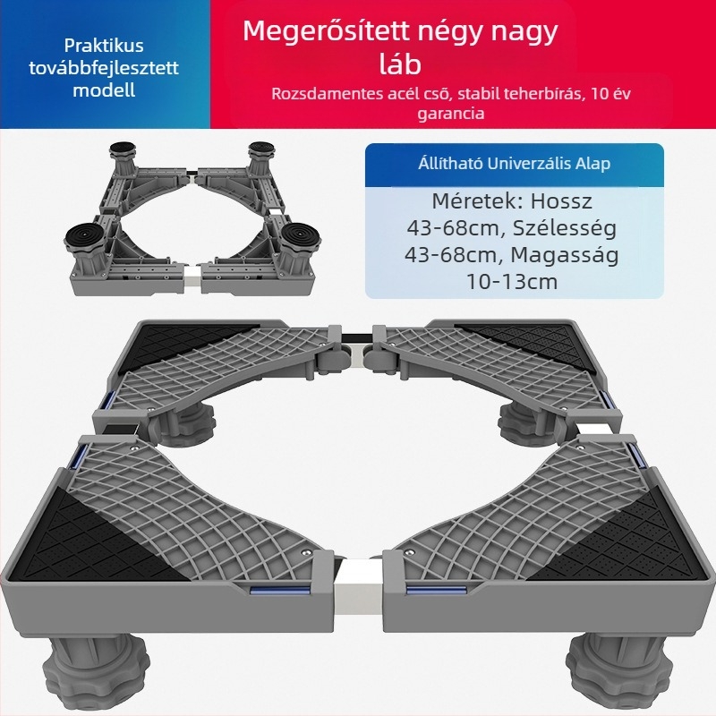 Általános mosógép alap mozgó kerekekkel és tárolópolccal, rezgéscsillapító lábakkal