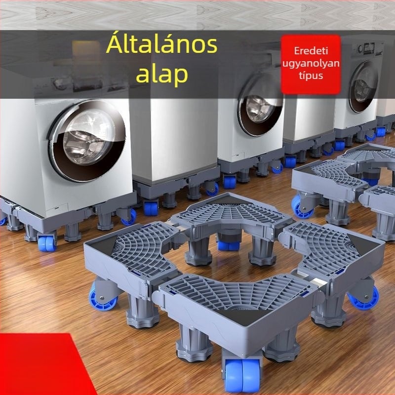 Mosógép alátámasztó alap; csúszásmentes, állítható, mozgatható; szerelés nélkül; anyag: műanyag, 3 rétegű