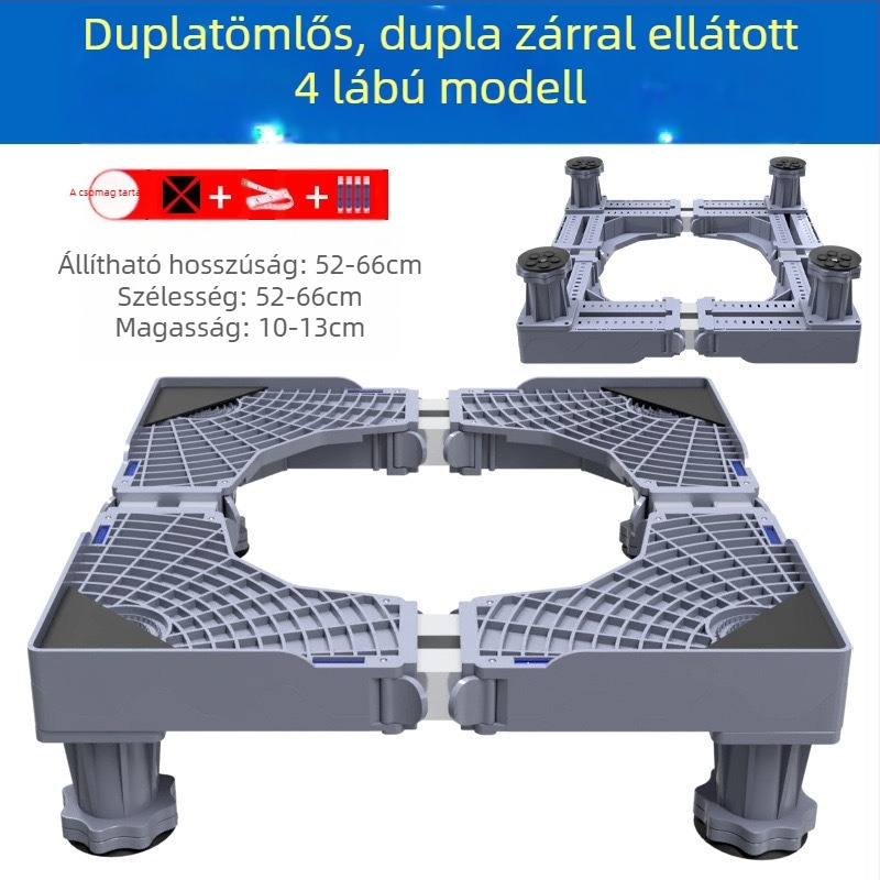 Mosógép alátámasztó alap; csúszásmentes, állítható, mozgatható; szerelés nélkül; anyag: műanyag, 3 rétegű