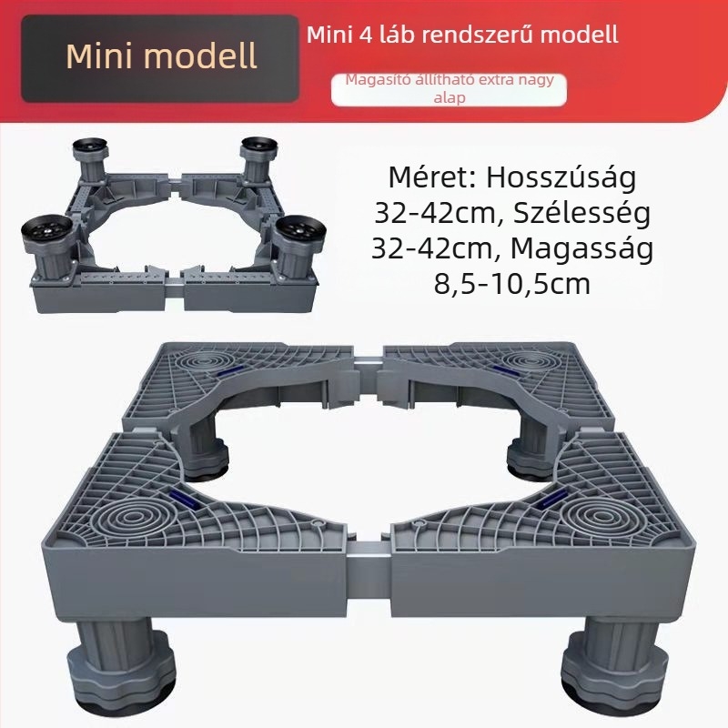 Mosógép alátámasztó alap; csúszásmentes, állítható, mozgatható; szerelés nélkül; anyag: műanyag, 3 rétegű