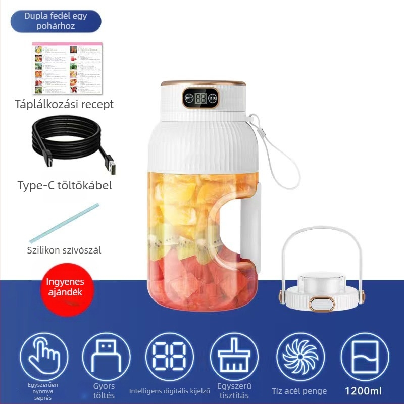 Hordozható gyümölcs- és zöldséglé facsaró, kapacitás 601–800 ml, 200 W, 20001–22000 rpm, 5+ pengével, beépített akkumulátor