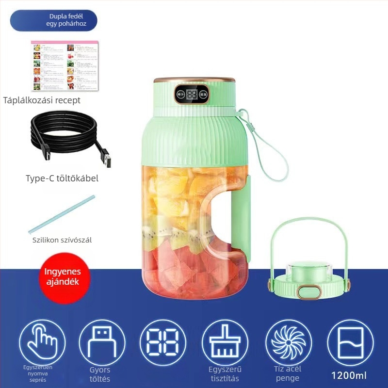 Hordozható gyümölcs- és zöldséglé facsaró, kapacitás 601–800 ml, 200 W, 20001–22000 rpm, 5+ pengével, beépített akkumulátor