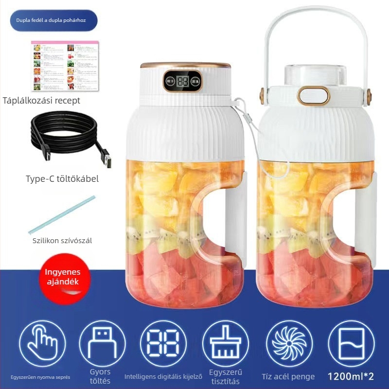 Hordozható gyümölcs- és zöldséglé facsaró, kapacitás 601–800 ml, 200 W, 20001–22000 rpm, 5+ pengével, beépített akkumulátor