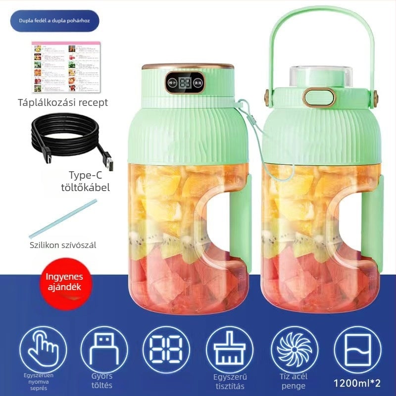 Hordozható gyümölcs- és zöldséglé facsaró, kapacitás 601–800 ml, 200 W, 20001–22000 rpm, 5+ pengével, beépített akkumulátor