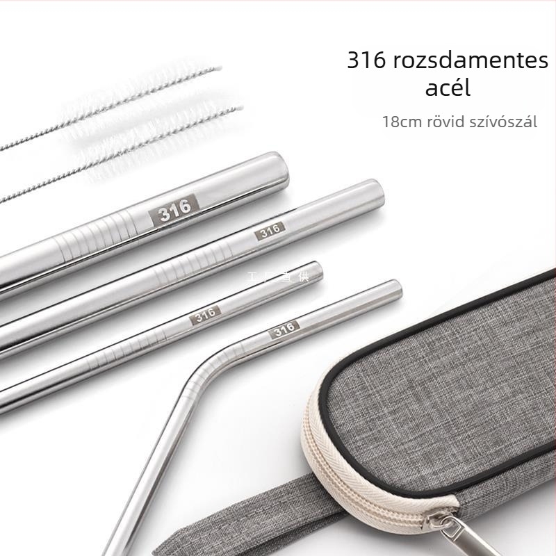 Szívószál, 316 rozsdamentes acél, egyenes, hordozható háztartási használatra tejhez, kávéhoz vagy zabkásához