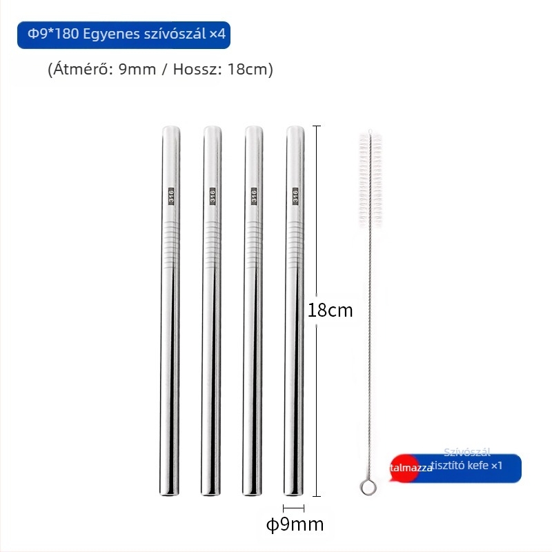 Szívószál, 316 rozsdamentes acél, egyenes, hordozható háztartási használatra tejhez, kávéhoz vagy zabkásához