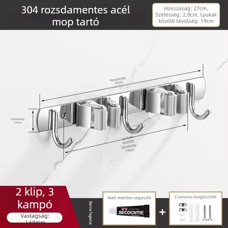 304 rozsdamentes acél mop tartó és többfunkciós felakasztó fürdőszobához, CE tanúsítvány, polírozott felület, Yong Qi, 0,5 kg, Tanúsítvány CCI20070040CER