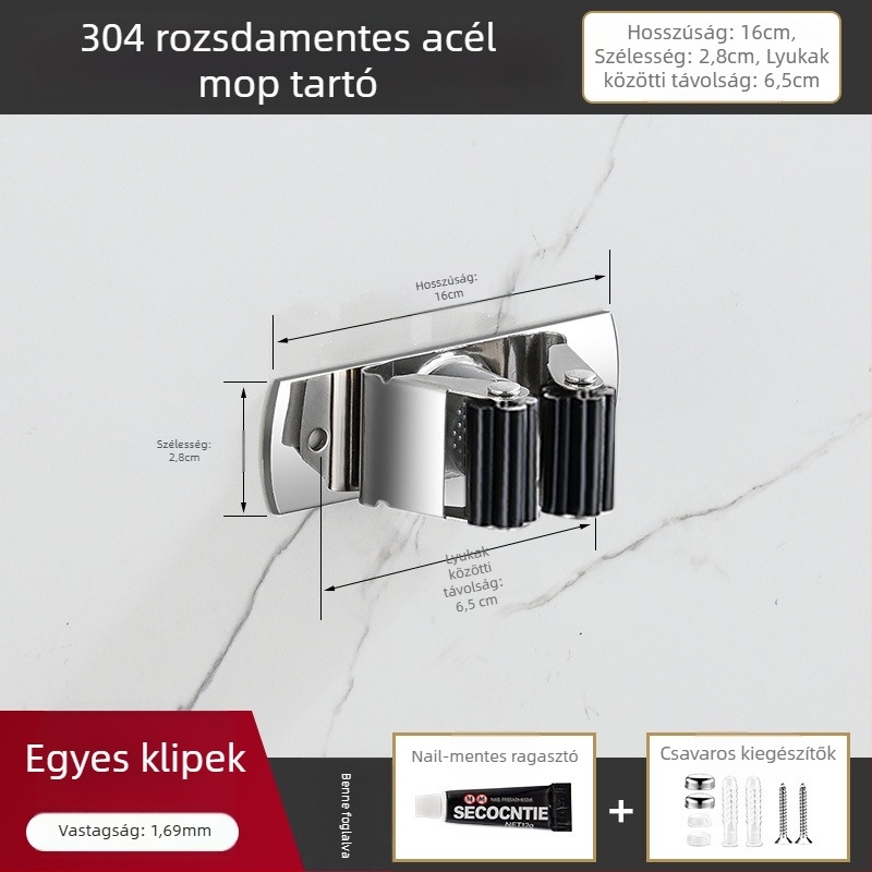 304 rozsdamentes acél mop tartó és többfunkciós felakasztó fürdőszobához, CE tanúsítvány, polírozott felület, Yong Qi, 0,5 kg, Tanúsítvány CCI20070040CER