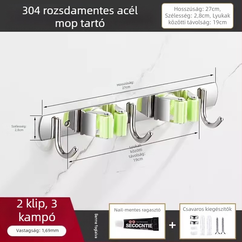 304 rozsdamentes acél mop tartó és többfunkciós felakasztó fürdőszobához, CE tanúsítvány, polírozott felület, Yong Qi, 0,5 kg, Tanúsítvány CCI20070040CER