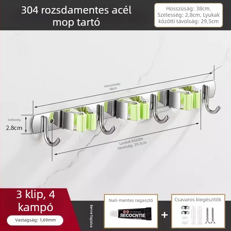 304 rozsdamentes acél mop tartó és többfunkciós felakasztó fürdőszobához, CE tanúsítvány, polírozott felület, Yong Qi, 0,5 kg, Tanúsítvány CCI20070040CER