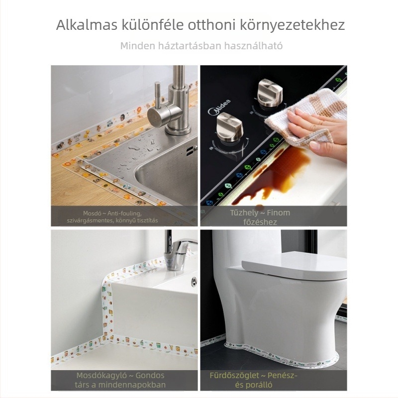 Vízálló fali matrica záró szalag konyhához és fürdőszobához, penészmentes, sík dizájn, 1 db