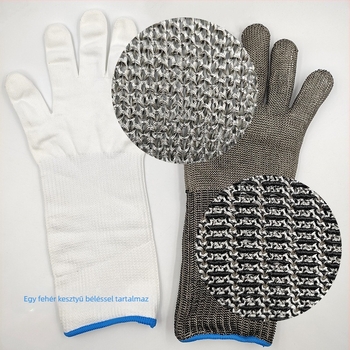 Mori vágásbiztos kesztyűk, 5. osztály, acélhálós kesztyű hús és hal feldolgozásához