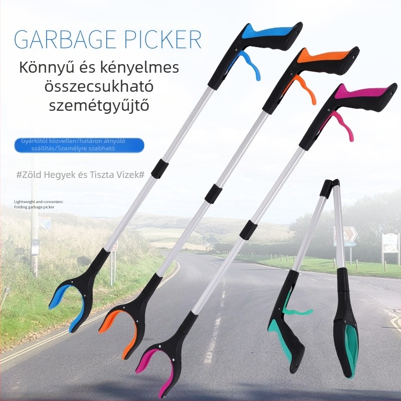 Lanwei összecsukható szemetes klipje, fém-plasztikus kivitel, hordozható hulladékgyűjtő eszköz, 60 db/doboz, 160 g, négyszögletes forma