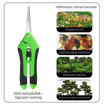 Szőlőmetsző olló, rozsdamentes acél, multifunkcionális kerti olló virágokhoz és gyümölcs- és zöldségszedéshez