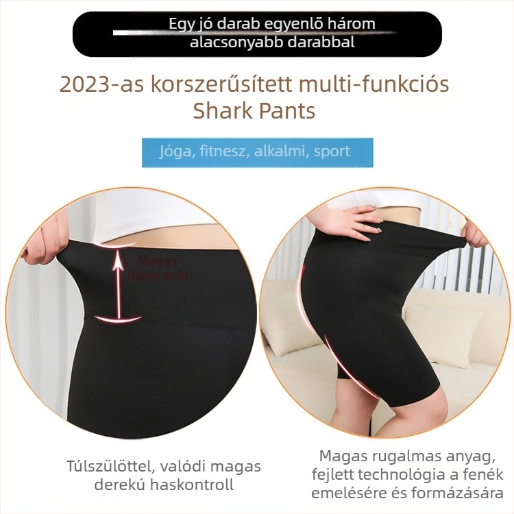 Női alakformáló capri rövidnadrág: nejlon-spandex keverék, 70–80% nejlon, vékony anyag, capri hossz, szoros fazon