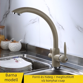 Forgatható konyhai csaptele mosogatóhoz közvetlen ivóvízzel – réz test, kerámiás szelep, 0–90°C, modell 662-2, M10x1 csatlakozók
