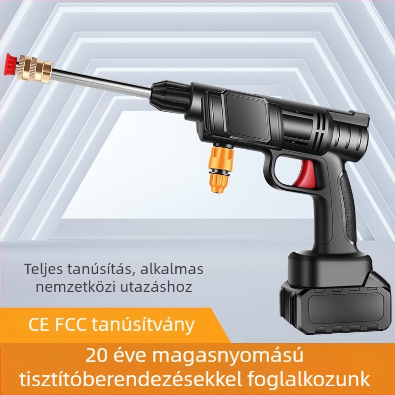 Vezeték nélküli autómosó vízpuskás készlet, hordozható elektromos vízpuskával, réz fej, 10 kg nyomás, 2 permetezési mód