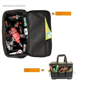 Oxford anyagú szerszámos készlet, 20 literes kapacitás, 70 kg teherbírás, megerősített váz, 1,28 kg súly