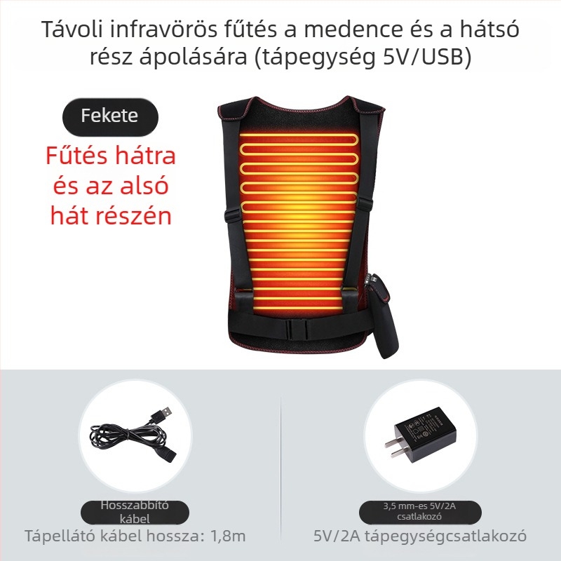 Ágyéki és háti ápoló készülék infravörös fűtéssel, hőmérséklet-szabályozás, időzítő, 3 fokozat, 10W, 5V, 55–65°C