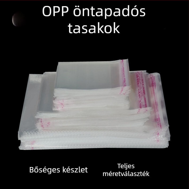 OPP öntapadós zacskók ruházati kiegészítők számára, hagyományos öntapadós csomagolás, 100 darab