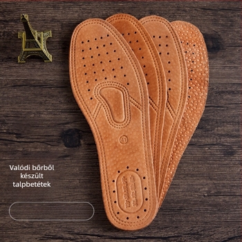 Valódi bőr talpbetét – izzadságfelszívó, szag elleni védelem, lélegző, teljes talpbetét; uniszex; alkalmas tornacipőre, bőr cipőre, bakancsra, hétköznapi és munkacipőre; tavasz-nyár-ősz