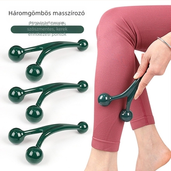 Háromgömbös masszázshenger arc- és testre — kézben használható akupressziós masszírozó, PS anyag, 71 g