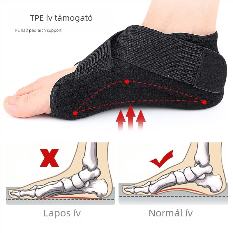 Velcro ív-patka sarokfedés, modell 018 arch heel cover; anyagok: TPE, szövet, poliészter, SBR; alkalmas sportcipőkhöz, bőr cipőkhöz, csizmákhoz, hétköznapi és munkacipőkhöz; ortopédiai talpbetét; uniszex felnőttek